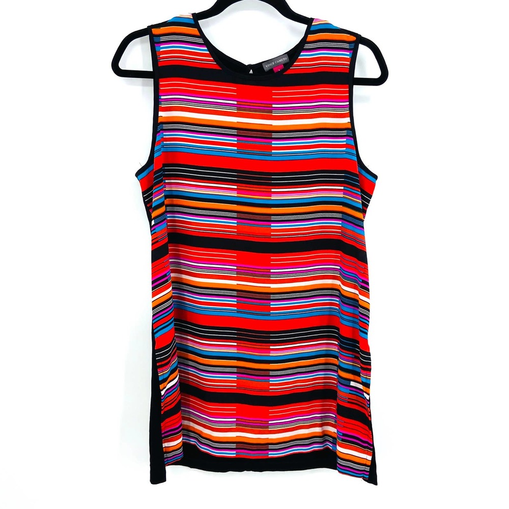 VINCE CAMUTO Red Black Striped Sleeveless Tunic Top Size Small